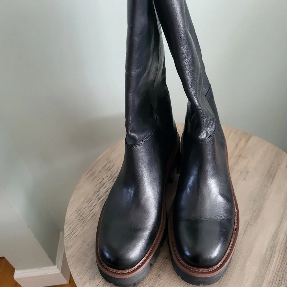 Abrezzo Womens Bailey Mid‎ Tractor Boots Size 7 Chunky Block Heel Leather Brazil